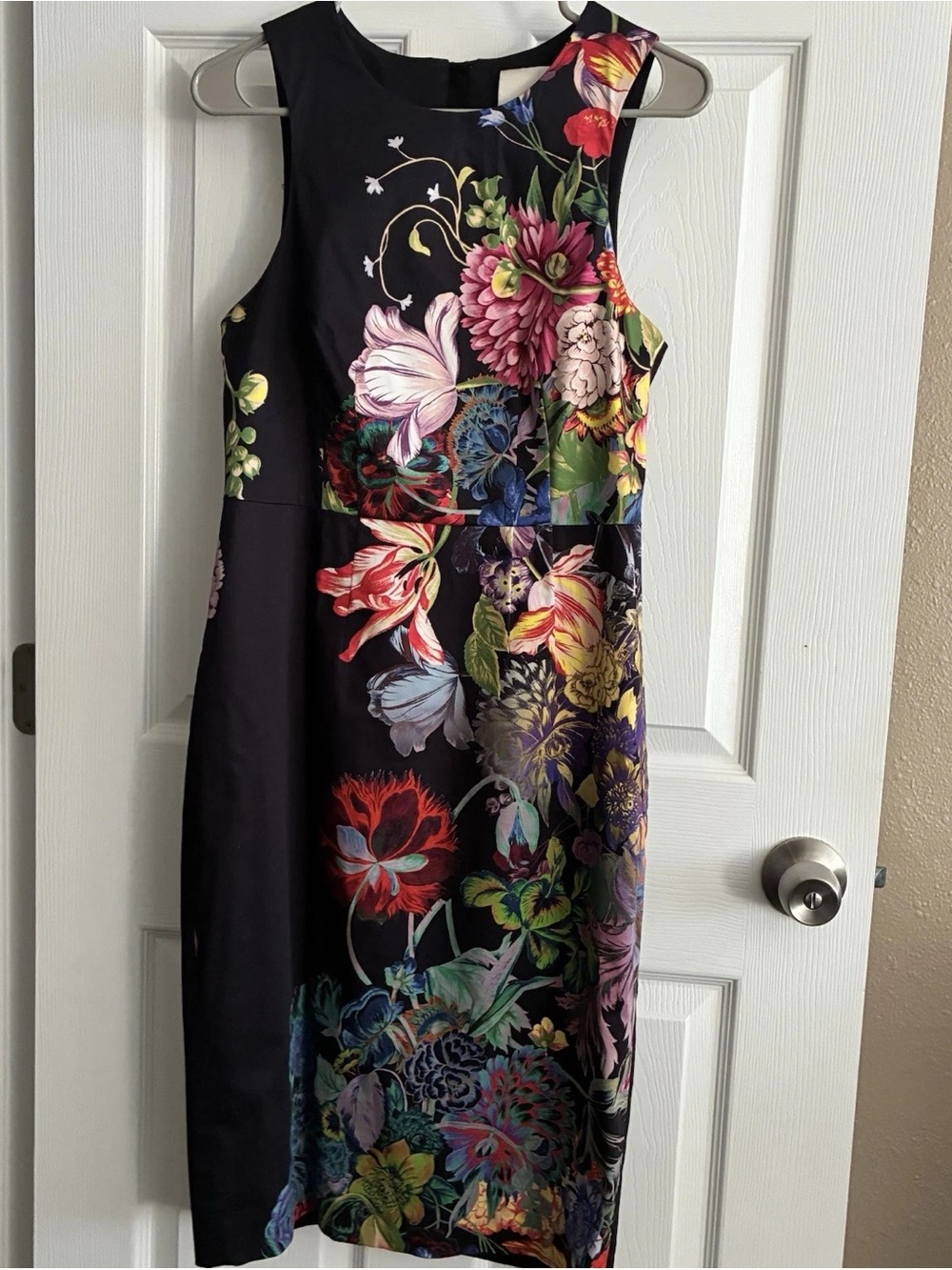 leifsdottir Black Floral Midi Dress with Multicolor Blooms